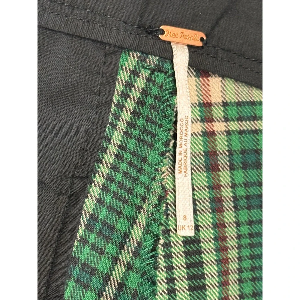 Free People Green Plaid High Rise Tapered Cuffed Trousers OB1556411 Size 8